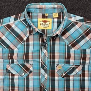 Larry Mahan Western Shirt Men XL Blue Plaid Pearl Snap Cowboy Rodeo Countrycore